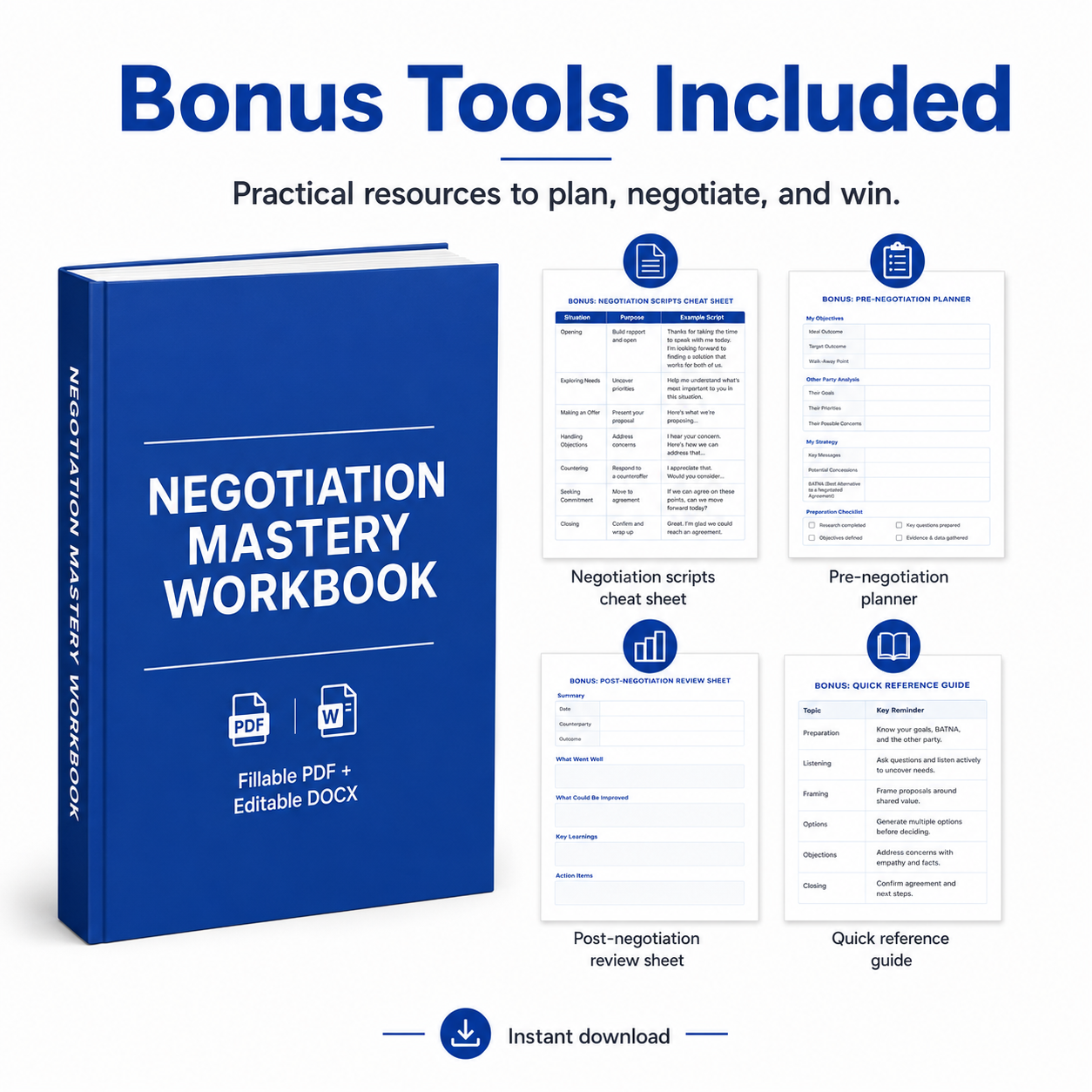 Negotiation tactics workbook with worksheets and scripts