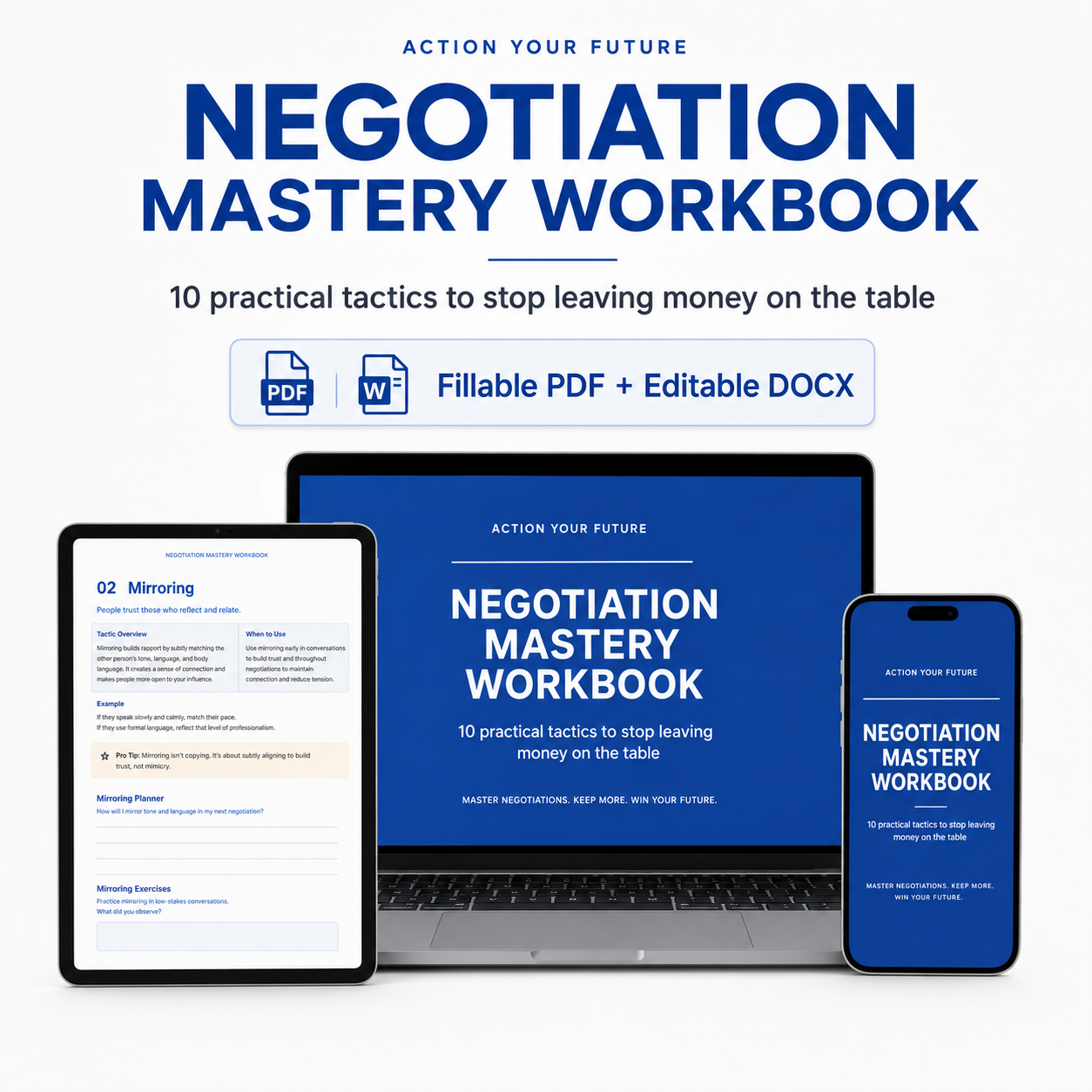 Negotiation Mastery Workbook digital fillable PDF by Action Your Future