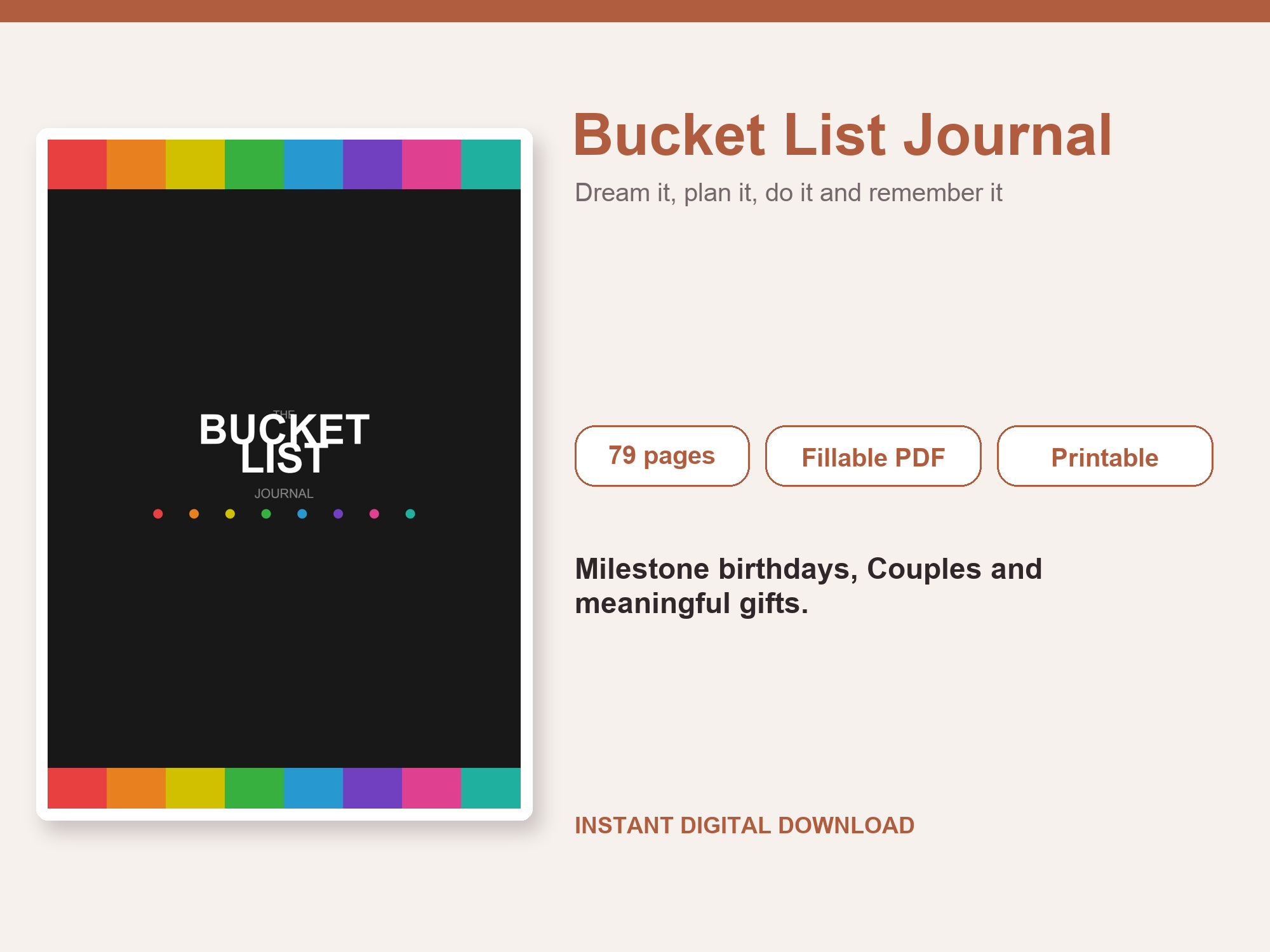 Bucket List Journal – Fillable Printable PDF cover image