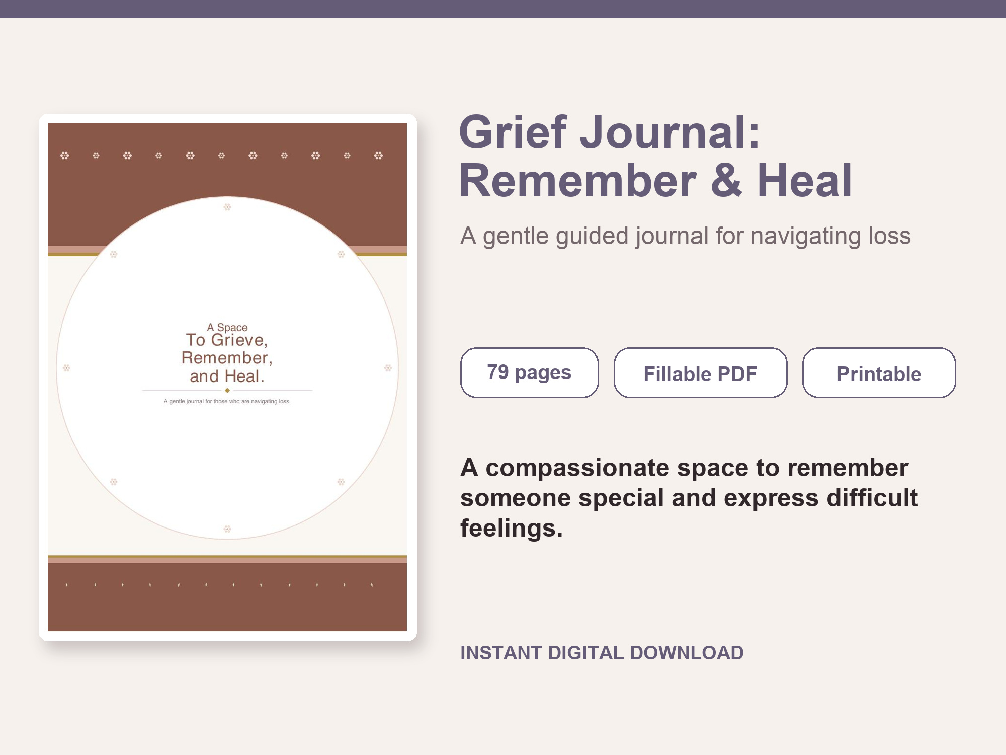 Grief Journal – Fillable Printable PDF cover image