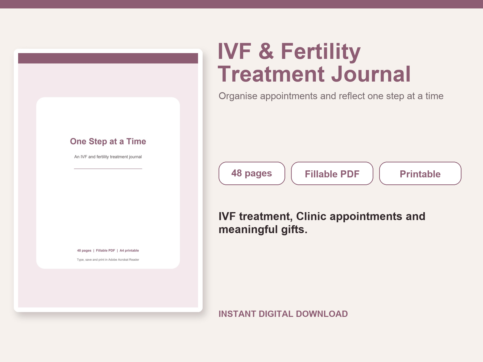 IVF & Fertility Treatment Journal – Fillable Printable PDF cover image