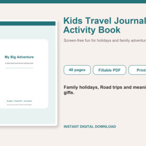 Kids Travel Journal & Activity Book – Fillable Printable PDF cover image