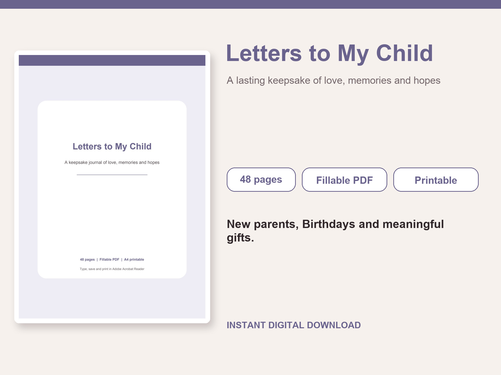 Letters to My Child – Fillable Printable PDF cover image