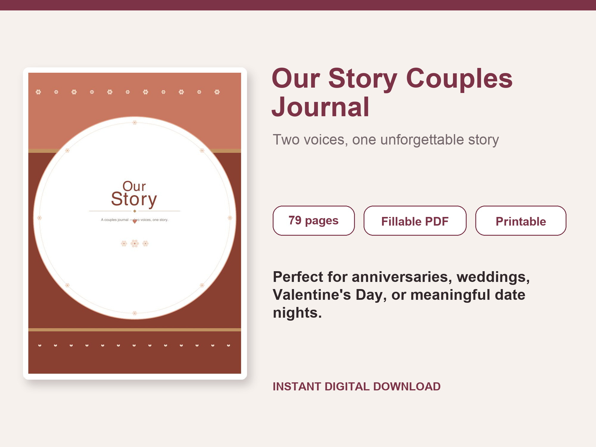 Our Story Couples Journal – Fillable Printable PDF cover image