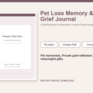 Pet Loss Memory & Grief Journal – Fillable Printable PDF cover image