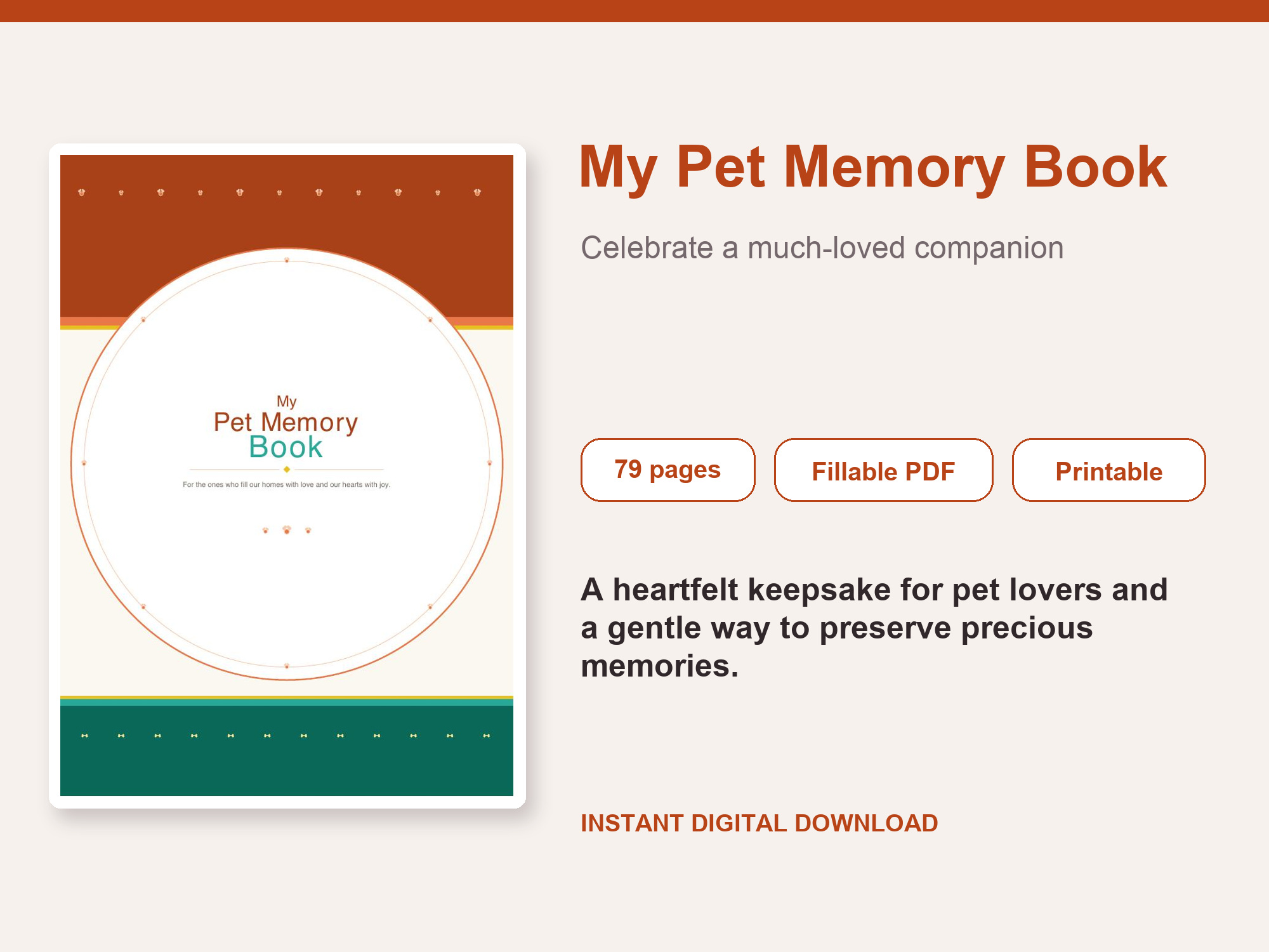 Pet Memory Book – Fillable Printable PDF cover image