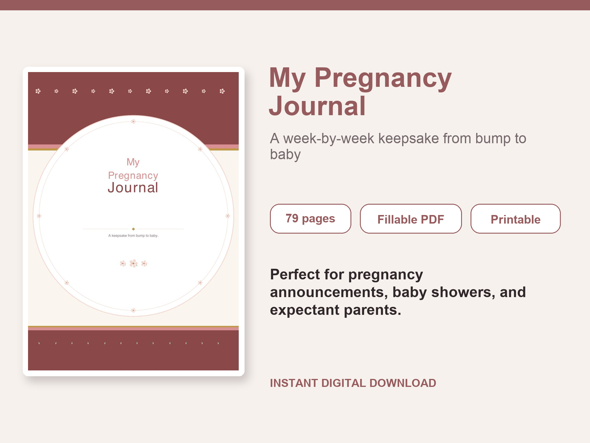 Pregnancy Journal and Baby Memory Book Bundle – Fillable Printable PDF Bundle cover image