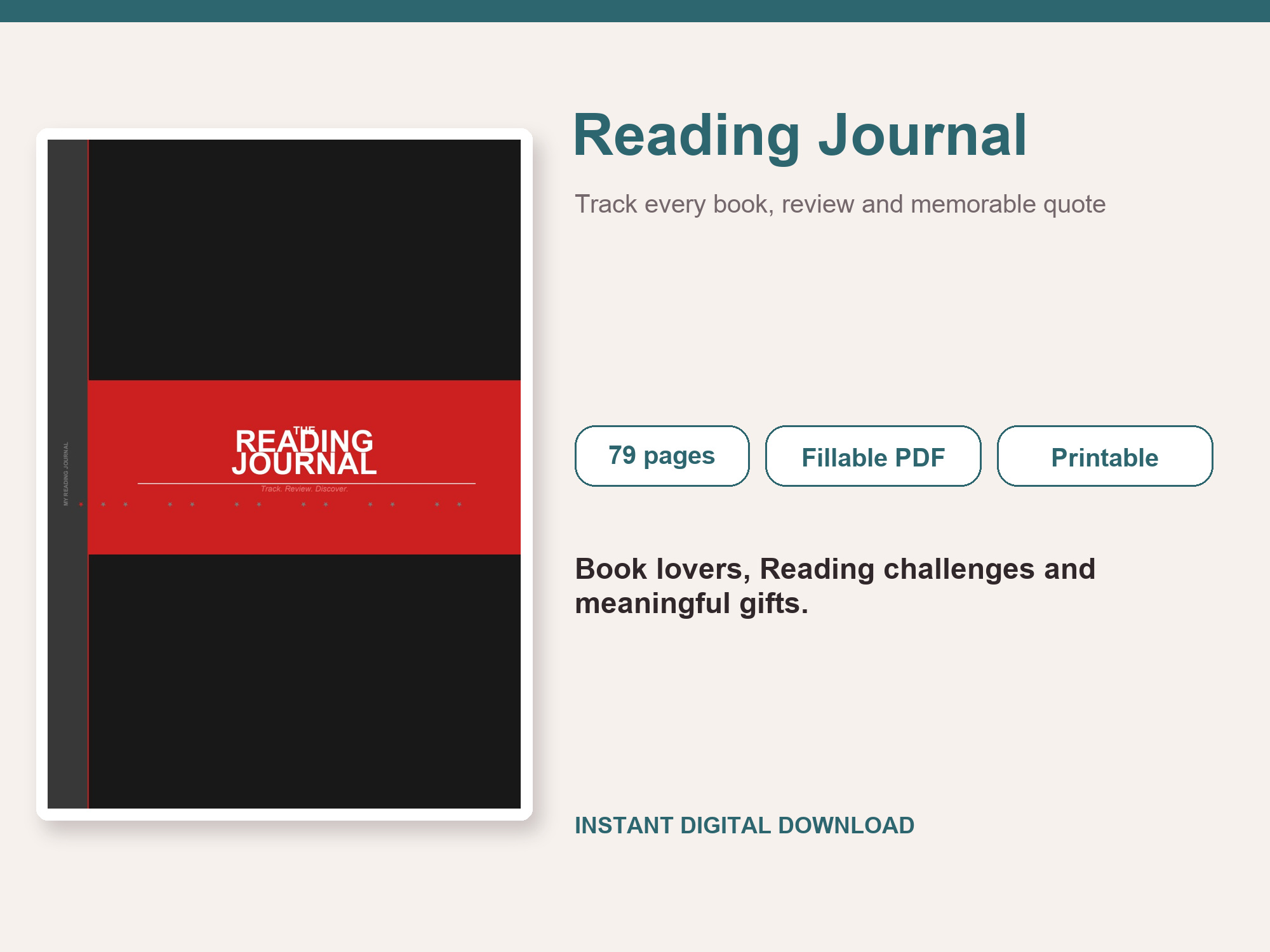 Reading Journal fillable PDF cover