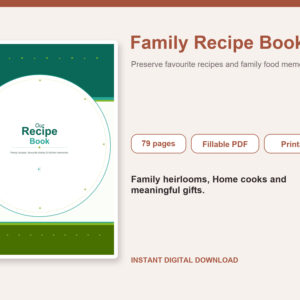Family Recipe Book – Fillable Printable PDF cover image