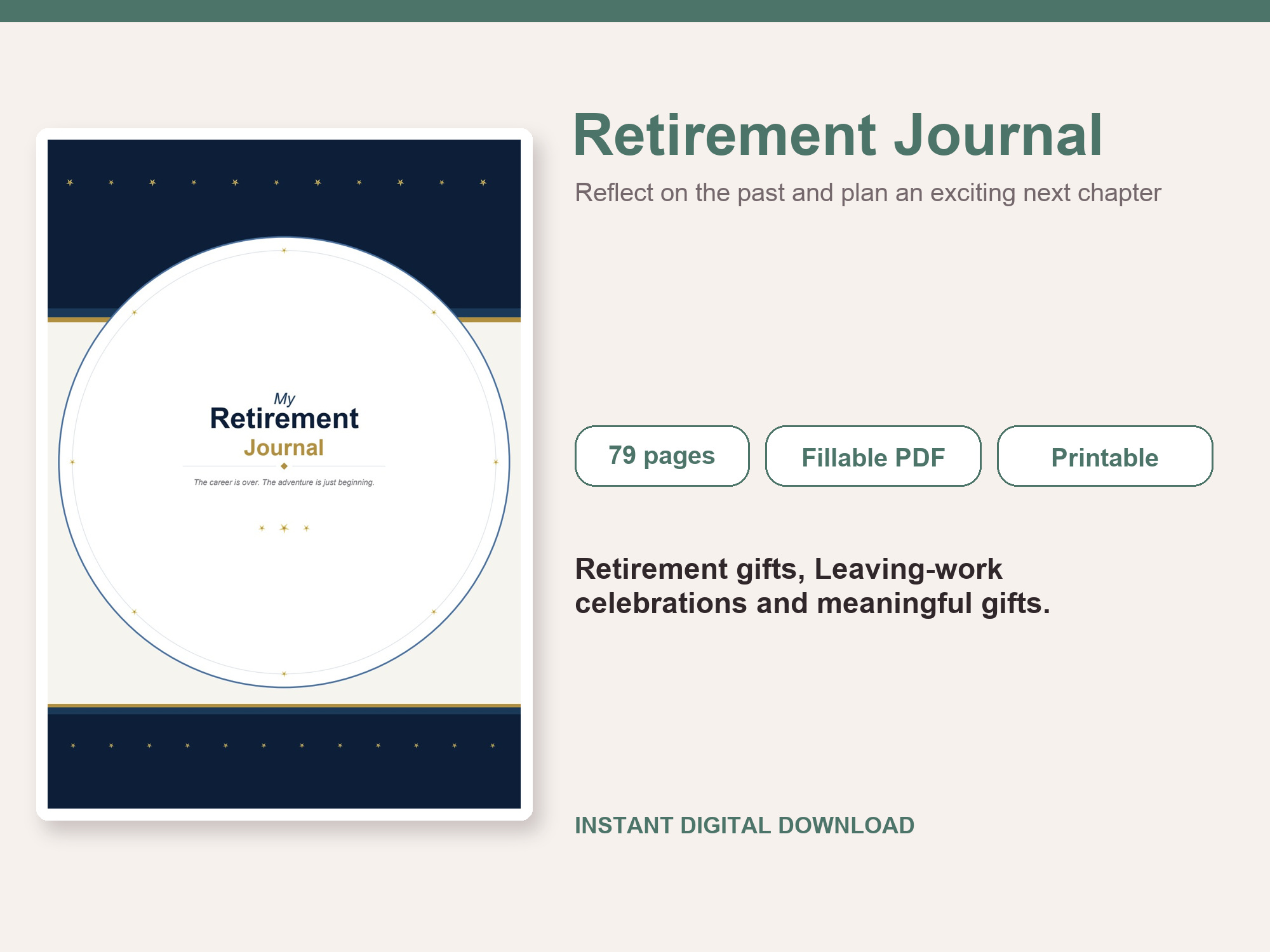 Retirement Journal – Fillable Printable PDF cover image