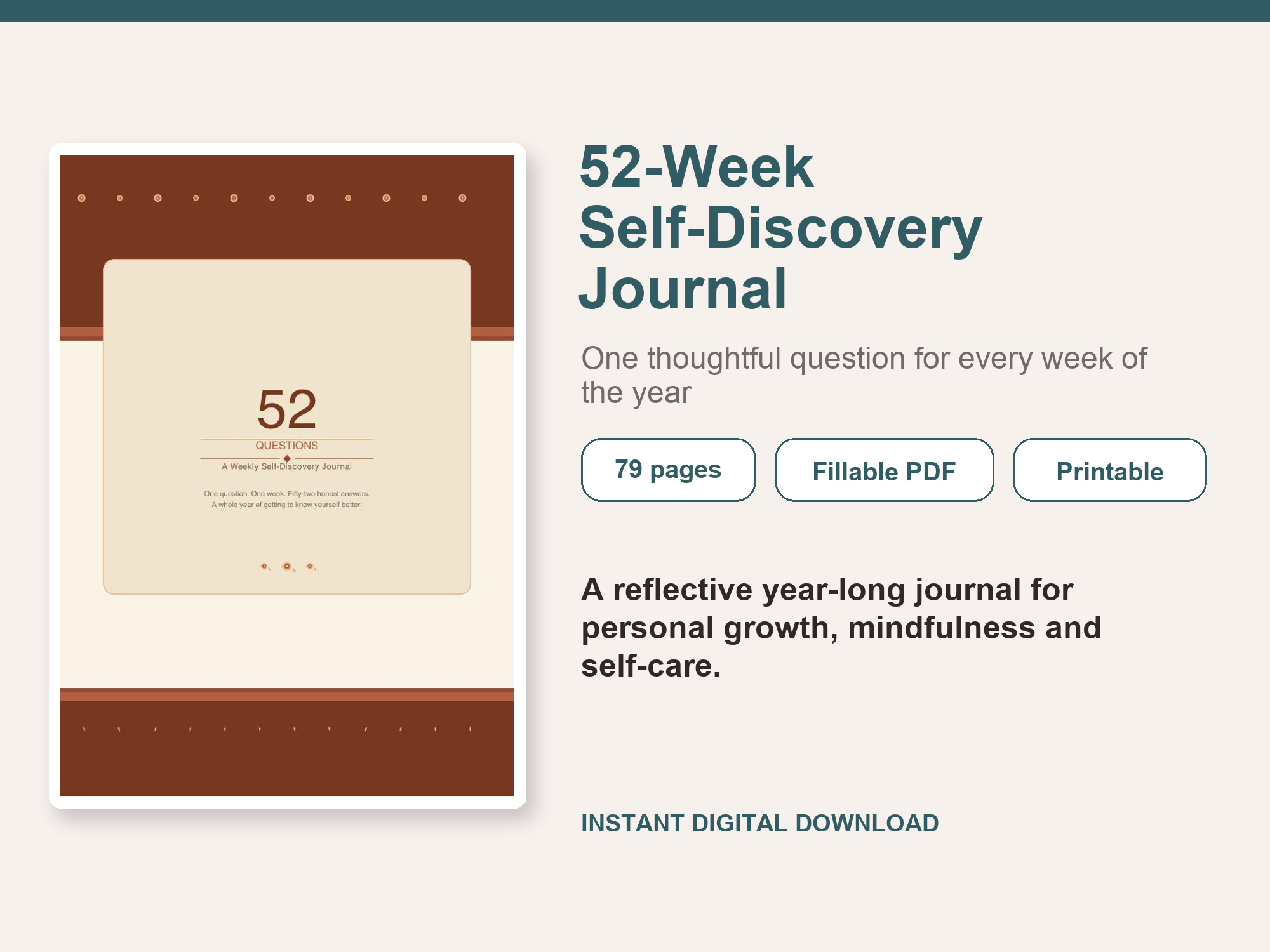 52 Week Self Discovery Journal – Fillable Printable PDF cover image