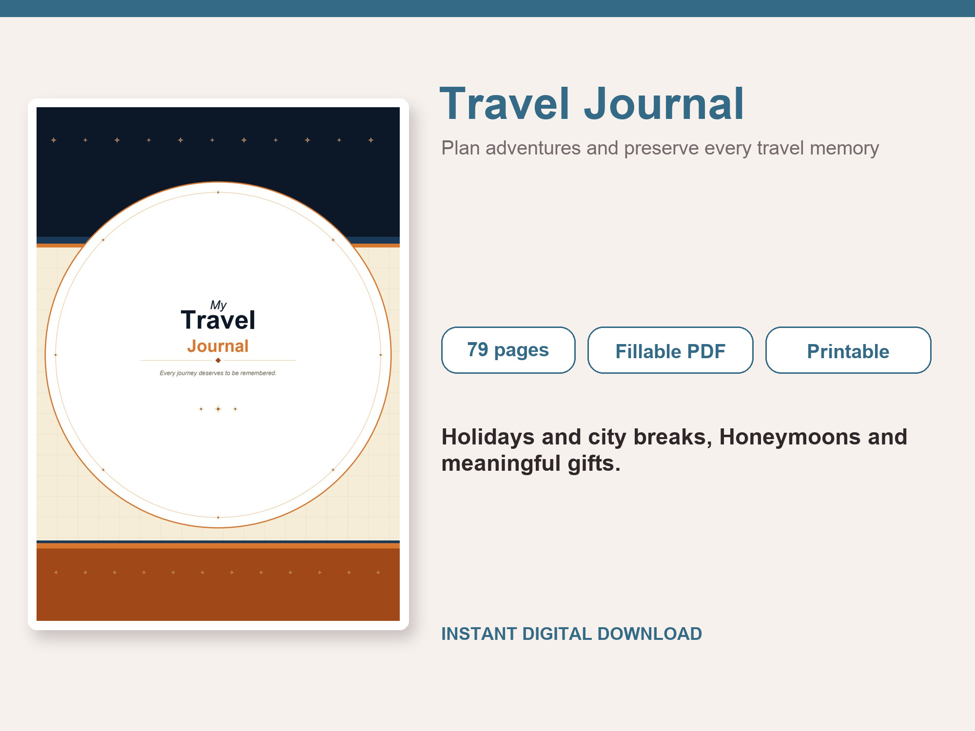 Travel Journal – Fillable Printable PDF cover image
